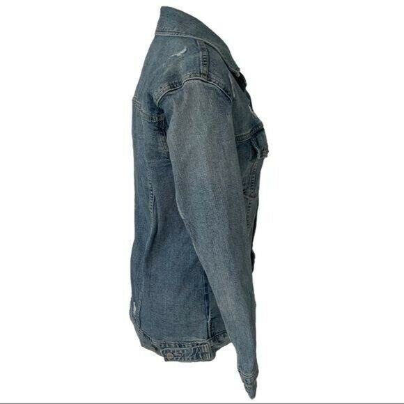 Lucky Brand Women's Jean Denim Truck Jacket Size XS Ripped Pockets Long Sleeve - Picture 3 of 12